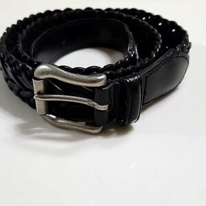 Coach Black Braided Leather Belt Silver Tone Buckle, Size 36, Unisex